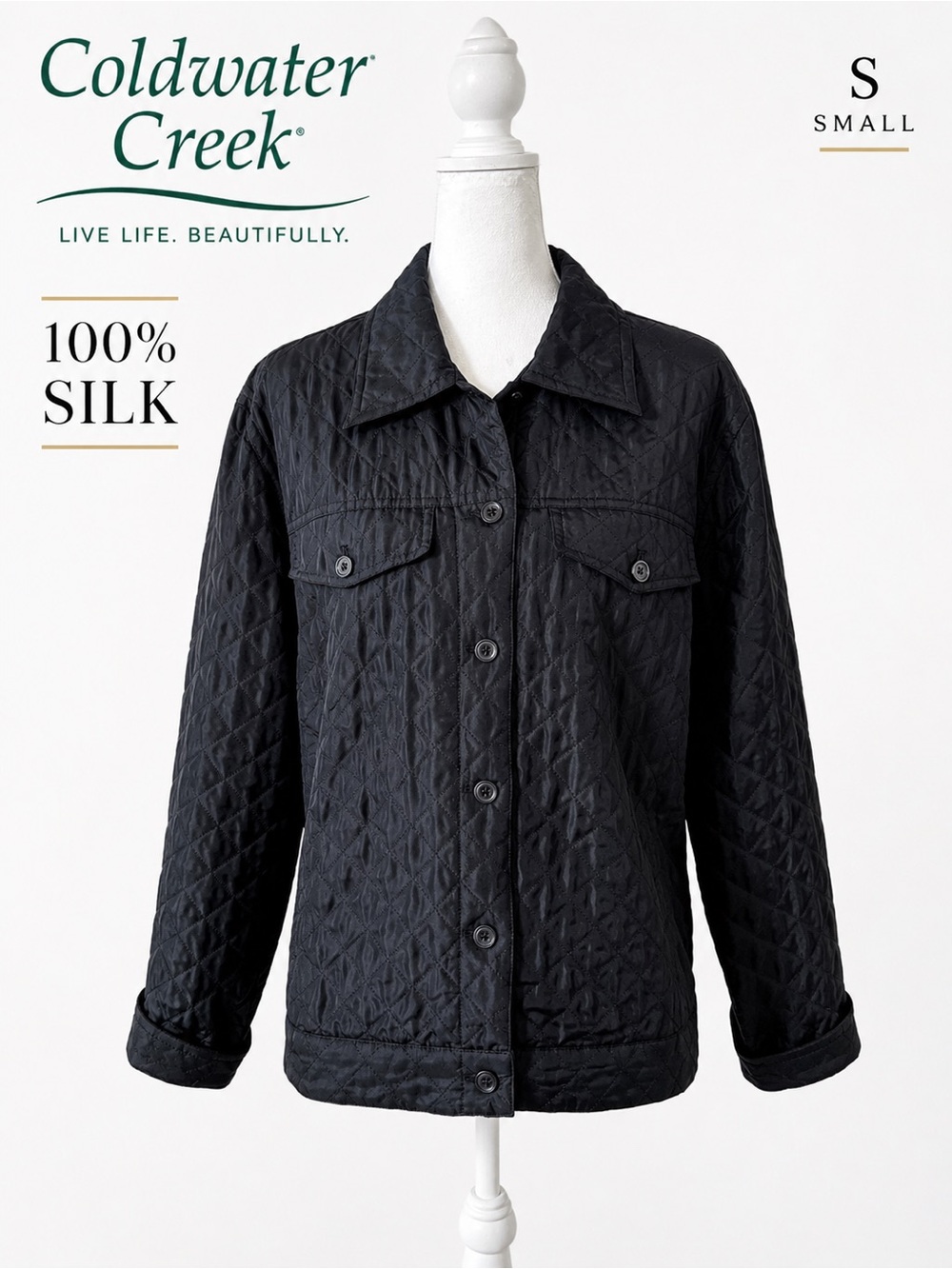 Coldwater Creek Black Quilted Silk Utility Jacket